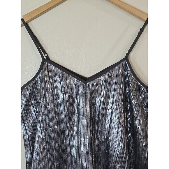 Anthropologie Sequin Cami Top Womens Size 4 Amelie Blouse Pleated Peplum Silver - Picture 3 of 11